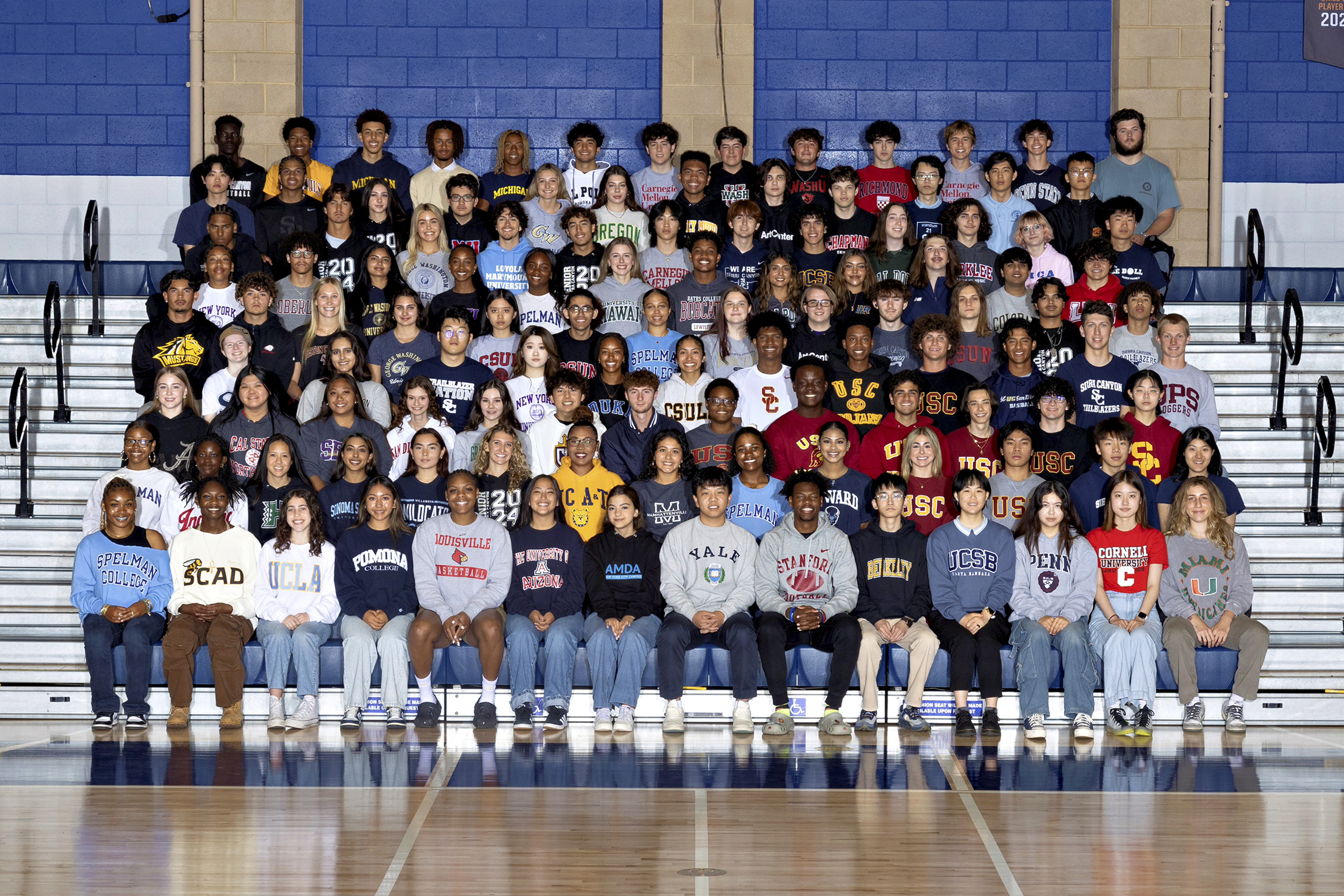 A group of students posing for a photo during Sierra Canyon Class 2024 College Day