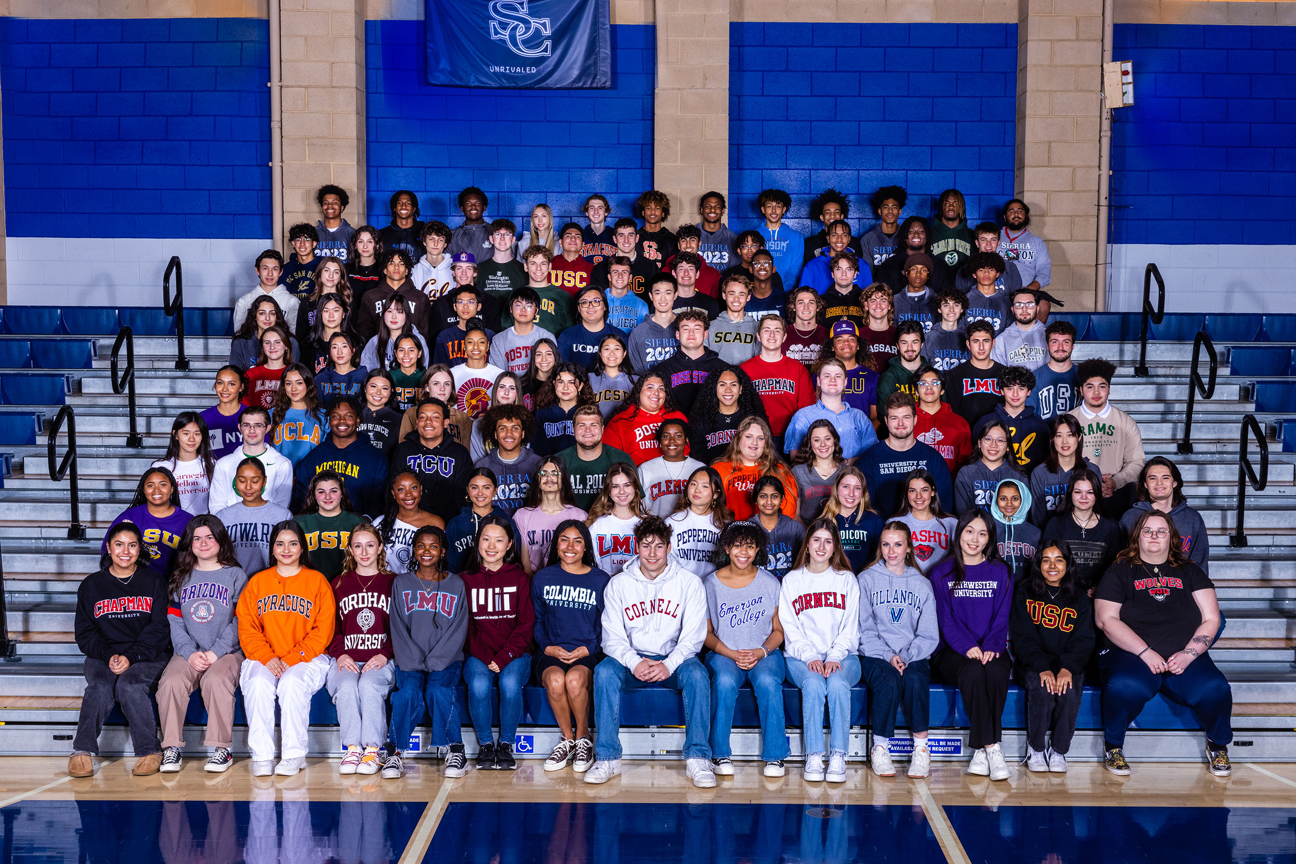A group of students posing for a photo during Sierra Canyon Class 2023 College Day